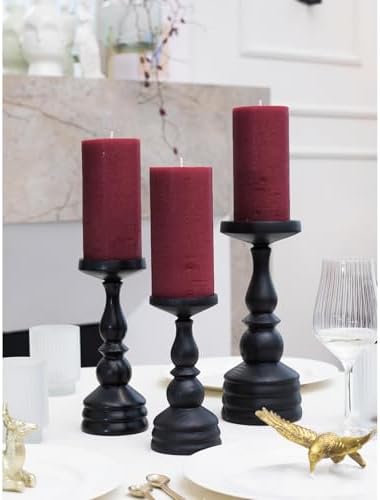 CANDWAX Large Pillar Candles 3x6 Inch – Set of 3 Unscented Dripless Burgundy Candles, Long Burning Rustic Finish for Weddings, Home Decor - Image 3