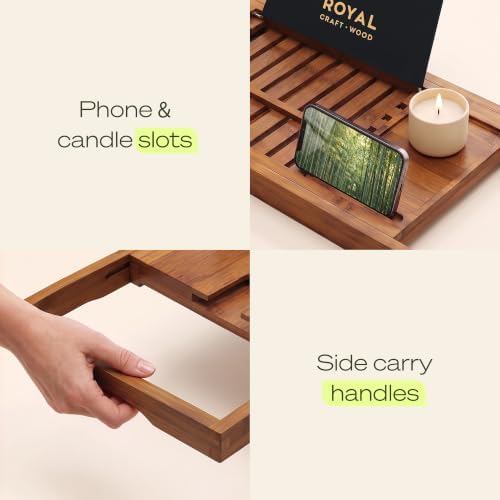 ROYAL CRAFT WOOD Premium Foldable Bathtub Tray Caddy - Wood Bath Tray for Tub, Bamboo Shelf, Expandable Bath Table Trays, Bathtub & Bathroom Accessories for New Home & Mothers, Birthday Gifts for Mom - Image 4
