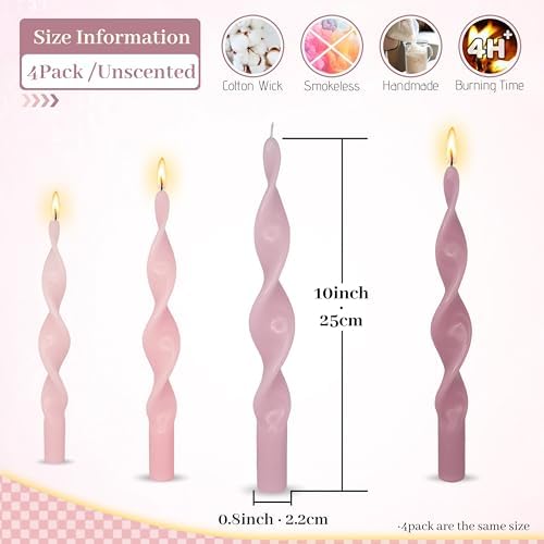 Unscented Spiral Taper Candles Gradient Pink 10 Inch Twisted Candlesticks Taper Candles for Home Decor Weddings - Image 5