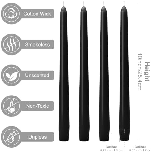 Black Taper Candles - 12 Pack 10 Inch Black Candlesticks Dripless Unscented Wax Long Burning Tall Tapered Candles Smokeless for Halloween Gothic Decor Spells Rituals Home Party - Image 3