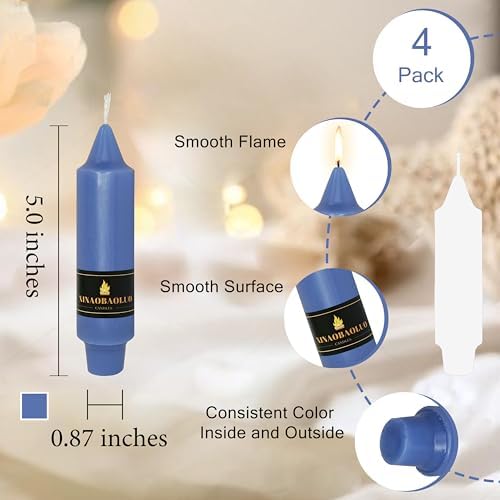 5 inch Short Taper Candle 4 Pack Handmade Haze Blue Candles Unscented Smokeless Pastel Candlesticks for Holiday Wedding Dinner Party Seasonal Celebration Birthday Home Decoration - Image 3
