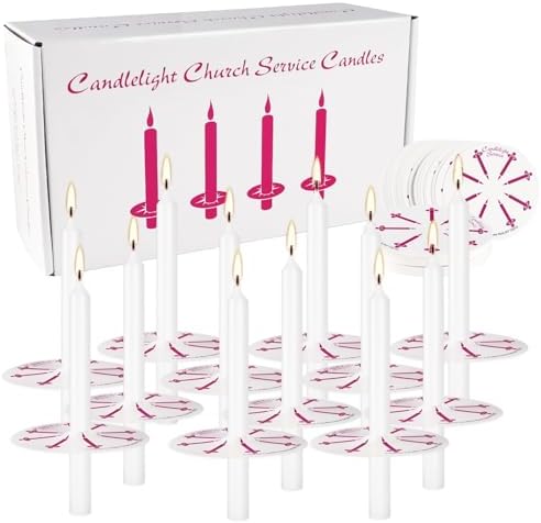 100-Pack White Unscented Taper Candles with Drip Protectors, 4.7" x 0.47" - Smokeless Pure Wax Prayer Candles for Church, Vigil, Memorial, Shabbat & Religious Services - Image 4