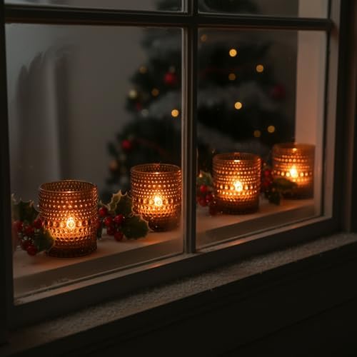 12 Pack Votive Candle Holders, Amber Vintage Candles Holders for Christmas - Image 3