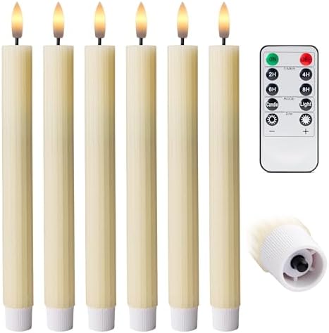 6 Pack, 10" LED Flameless Real Wax Ivory Fluted Ribbed Grooved Taper Candles, Remote & 24h Timer Memory, On/Off Button, Dimmable, Flicker Mode, Battery Operated, Wedding - Image 2