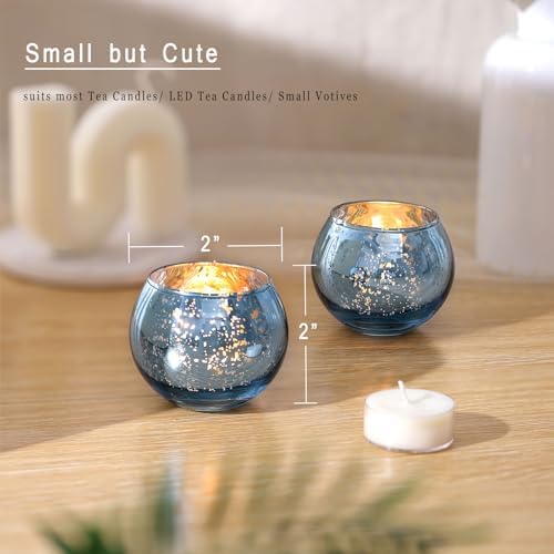 12 Pcs Blue Votive Candle Holders- Blue Centerpieces for Tables, Round Mercury Glass Candle Holder for Bridal Shower Decorations, Wedding Decor - Image 2