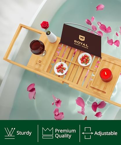 ROYAL CRAFT WOOD Premium Foldable Bathtub Tray Caddy - Wood Bath Tray for Tub, Bamboo Shelf, Expandable Bath Table Trays, Bathtub & Bathroom Accessories for New Home & Mothers, Birthday Gifts for Mom - Image 6