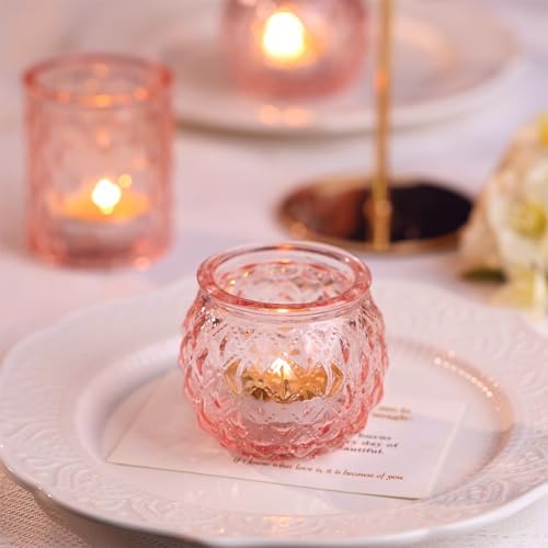 DARJEN Pink Votive Candle Holders Set of 24- Round Glass Candle Holders Bulk for Flameless LED Tea Waxes, Romantic Candle Holder for Wedding & Various Parties, Home Table Decor - Image 2