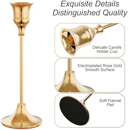NLBTW Set of 12 French Gold Candle Holders for Taper, Vintage Candlestick Holder Decorative Metal Candle Sticks Home Decor Centerpieces for Table Mantel Festive Decorations - Image 5