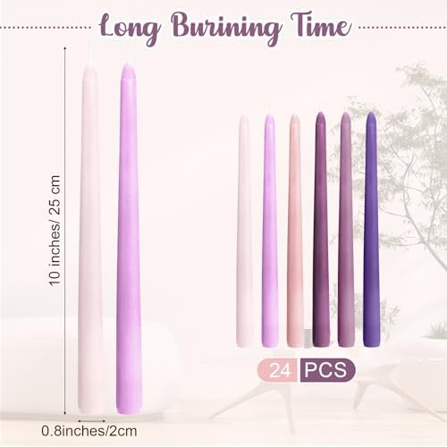 Nuanchu 16 Pcs Taper Candles, 10 Inch Tapered Smokeless, Gradient Purple - Image 2