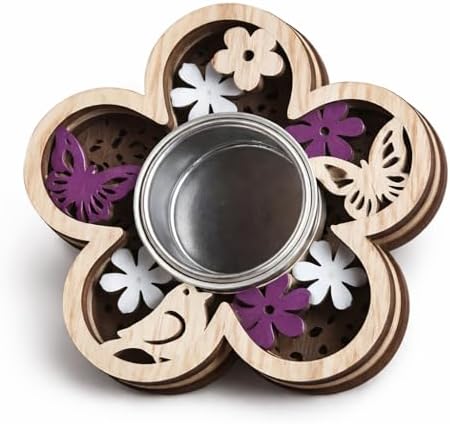 Wooden Tea Light Holder Set of 2 – Decorative Candle Tray, for Mom, Romantic Spa Décor, Home Candle Holder (Flower – Floral Serenity) by SpicyTabanca