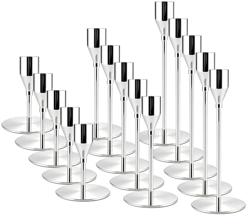 Silver Candlestick Holders,Metal Taper Candle Holders,Bulk Set of 15 by ECHFSM