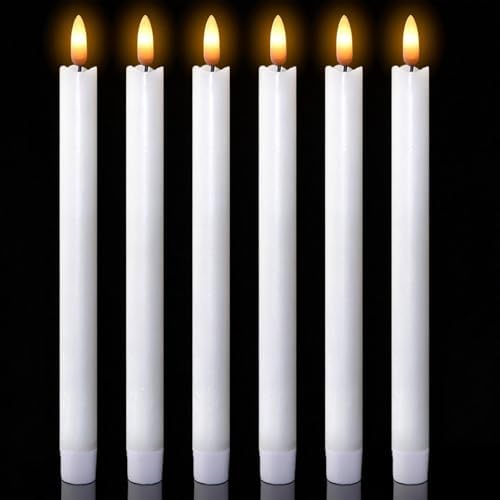 Wondise White Flameless Taper Candles with Timer, 6 Pack Battery Operated LED Flickering Real Wax Candle for Christmas Thanksgiving Wedding Decorations by Wondise