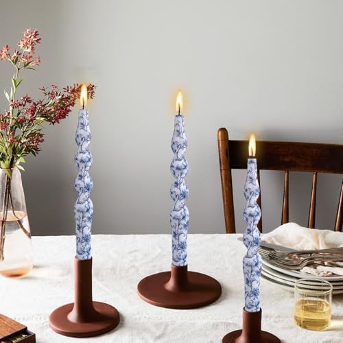 NJAO HOO Floral Taper Candles 10 in Spiral Candlesticks Hand Printed Blue Flower Candlestick Twisted Taper Candle for Home Garden Decor, 2Pcs - Image 5