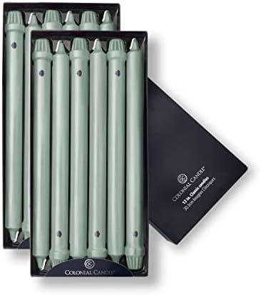 Colonial Candle Unscented Taper Candle, Classic Collection, Colonial Classic Green, 12 In, Pack of 12 - Up to 10 Hours Burn by ColonialCandle