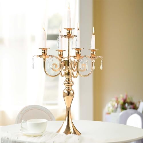 20.3'' Tall 5 Arm Candelabra Centerpiece for Table, Metal Elegant Candle Holder, Retro Candlestick Table Centerpieces for Party, Events, Home, Wedding Decor (4, Gold) - Image 4