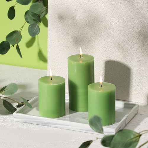 3x6 Inch Green Pillar Candles Set of 3 - Spring Easter St. Patrick's Day Green Candles - Decorative Unscented Pillar Candle, Long Burning Dripless Smokeless Large Pillar Candles for Wedding Decor - Image 3