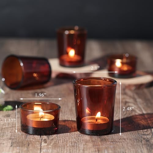 36pcs Assorted Amber Votive Candle Holders for Fall Decor, Amber Glass Candle Holder for Wedding Table Centerpiece, Tealight Candle Holder for Party, Thankgiving and Christmas Decorations - Image 2