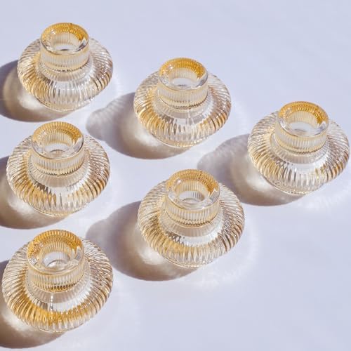 VOHO Set of 6 Champagne Gold Taper Candle Holders for Table Centerpiece by VOHO