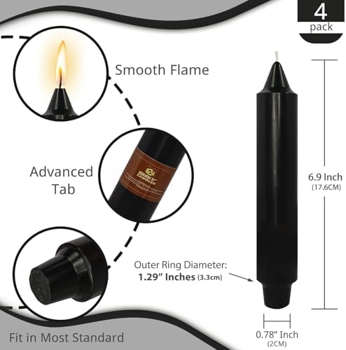 NJAO HOO Black Short Taper Candle 7 Inch Halloween Candlesticks Unscented Dripless Tapered Candle Set for Home Decor Wedding Party Dinner Candles, 4 Pack - Image 3