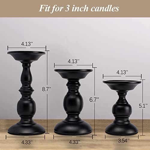 BANOMII Black Pillar Candle Holders Set of 3, Vintage Candle Holder for Table Centerpiece & Fireplace Decor, Decorative Antique Candle Stand for Dining & Living Room Decoration - Image 6