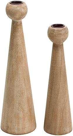 NIKKY HOME Wood Taper Candle Holders Set of 2, Farmhouse Tall Candle Stand Decorative Candlestick for Wedding Party Mantle Fireplace Dining Room Table Centerpieces Decor by NIKKYHOME