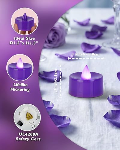 Homemory 12-Pack Purple Flameless Battery Tealight Candles, 200+ Hours - Image 2