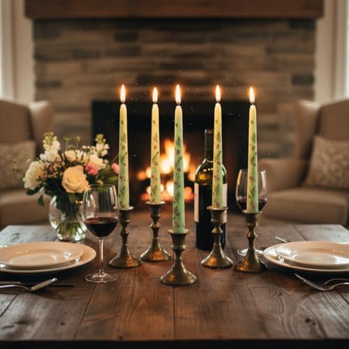 Floral Taper Candles 10in Green Candle Sticks for Thanksgiving Table Decor - Image 6