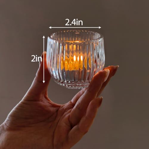 Gurfuy Clear Glass Votive Candle Holders 6 Set - Tealight Candle Holder for Festival Wedding Propose Parties Holiday Table Centerpiece Shelf Decoration Fall Home Decor Stripes - Image 2