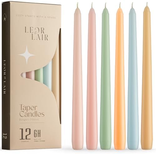 Leor & Lair Pastel Taper Candles, 12 Pack, 10" Easter Candlesticks by LeorLair