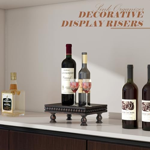 EOSAHR Wood Riser with Beaded: Pedestal Stand for Kitchen Decor, Old Black - Image 4