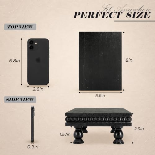 EOSAHR Mini Wood Riser with Beaded: Pedestal Stand for Room Decor, Black - Image 3
