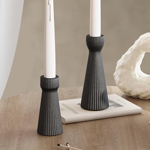 Taper Candle Holders for Candlesticks Ceramic Candle Stick Candle Holder- Set of 2 Decorative Candle Stand for Wedding Decor,Dinner Party and Table Centerpieces,Housewarming Gift Black - Image 4