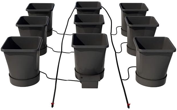 AutoPot 9 Pot XL System with 6.6 Gallon Plastic Pots and No Tank - Self-Watering, Gravity-Fed Hydroponic System (9PotXL - 6.6 Gallon - No Tank) Indoor, Black