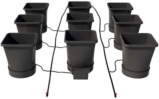 AutoPot 9 Pot XL System with 6.6 Gallon Plastic Pots and No Tank - Self-Watering, Gravity-Fed Hydroponic System (9PotXL - 6.6 Gallon - No Tank) Indoor, Black