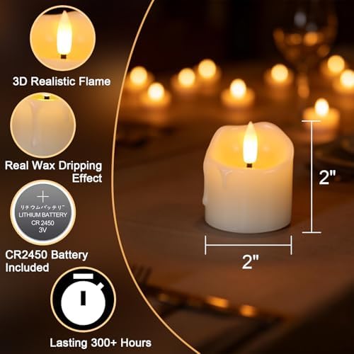 Wondise 2" Real Wax Flameless Votive Candles with Remote Timer - Image 2