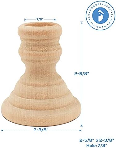 Wooden Candle Cups Country-Style, 2-5/8 inch with 7/8 inch Taper Candle Hole, Set of 4 Ufinished Candlesticks, by Woodpeckers - Image 2