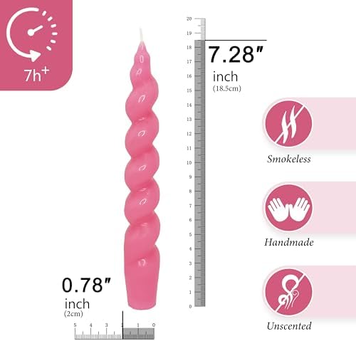 7.5 Inches Spiral Taper Candles Colorful Twisted Candle Dripless Long Candles, Handmade Candlesticks for Wedding Dinner Decor, Set of 4(Berry Hot Pink) - Image 2
