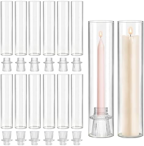 12 Pack Glass Hurricane Candle Holders 12" Open Ended Candlestick Tubes by Jolitac