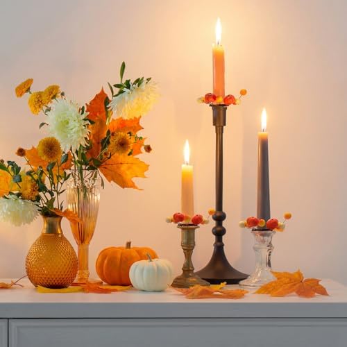 Daifunli 2 Pcs Fall Candle Rings Wreath for Taper 1.25 Inch Pumpkin Berry - Image 4