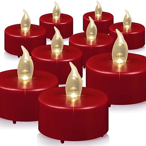 Flameless LED Tea Light Candles, Battery Operated Flickering Electric Fake Candles Bulk, 24 Pack Powered Votive Tealights Long Lasting 200H+ Bright Red Lamp for Seasonal & Festive Gift Decoration by PILLOBOX