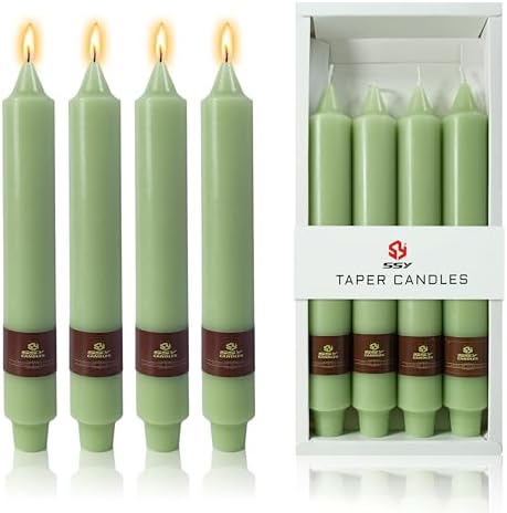 Green Taper Candles 9 inch - 4 Pack Fat Candle Taper Candles Dripless, Smokeless, Unscented Tall Candlesticks - Perfect for Home Decor, Weddings, and Special Occasions by XINAOBAOLUO