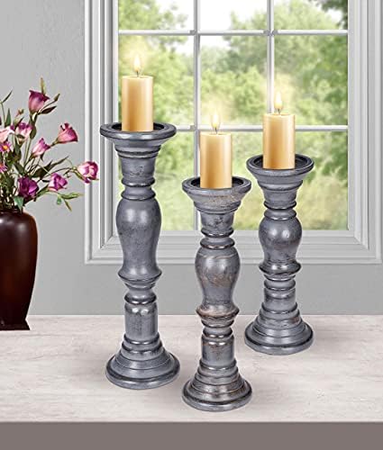 Rustic Candle Holder Set of 3 – 10", 8", 6" – Burnt Finish Wooden Pillar Stands for Wedding, Party, Home Décor, Spa – Country Style Gift for Table Centerpiece - Image 2