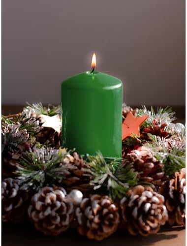 Candwax Green Pillar Candles Set of 3 - Perfect as Christmas Centerpiece Table Decorations - 80-Hour Burn Time Self-Extinguishing Candles for Home Decor - Cone-Top Grass Green Pillar Candles 3x6 - Image 4