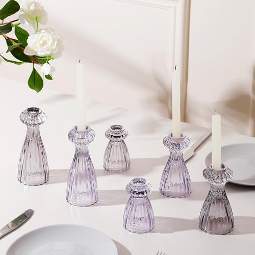 Lysenn Glass Candlestick Holders, Taper Candle Holders Set of 6, Smoke Gray - Image 5