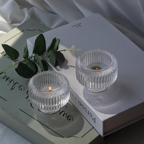 Woho Ribbed Clear Taper Candle Holders Set of 8 for Wedding Table Decor - Image 7