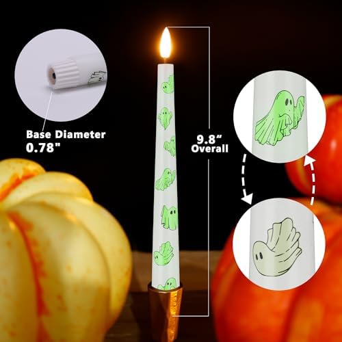 Halloween Flameless Taper Candles with Ghosts, 9.6" Battery Operated Candle - Image 2