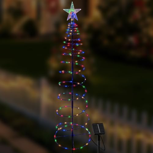 4FT Solar Spiral Christmas Tree Pathway Lights Outdoor with Star Topper by TANSOREN