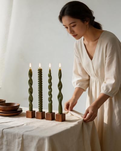 Olive Green Taper Candles Spiral Candlesticks Unscented Smokeless Tall Candles for Wedding Holiday Dinner Party Home Decorative candles-10inch,4pcs - Image 4