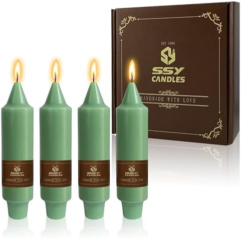 Sage Green Short Taper Candle 5 Inch Candlesticks Unscented Dripless Tapered Candle Set for Home Decor Wedding Party Dinner Candles, 4 Pack by XINAOBAOLUO