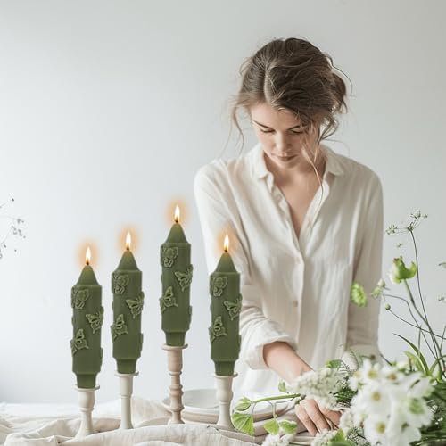 Short Taper Candle Brown CandleSticks Butterfly Dripless Mini Tapered Candles for Christmas Home Decor 6 inch Set of 4,Brown - Image 4